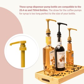 NixxieBasics Coffee Syrup Pumps 750ml / 25.4oz Fits (Torani, DaVinci, Starbucks, Jordans Skinny, Top Creamery, Allgero Syrups) Syrup Pump Dispensers with Free Ziplock Travel Pouch (Gold - Pack of 4)