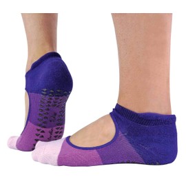 Pack of 2 Women's Cotton Colourful Non-Slip Yoga Socks with Heel Pad, purple