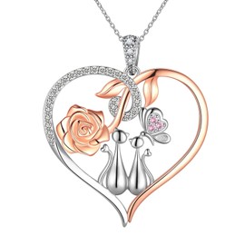 925 Sterling Silver Butterfly Rose Flower Necklace for Women Girls Cute Cat Necklace Elegant Rose Flower Earrings Rose Heart Necklace Anniversary Christmas Birthday Mum Wife Girlfriend Gifts, Sterling