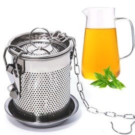 Caylielam Large Tea Infuser for Loose Leaf Tea with Drip Tray, Stainless Steel 10oz Tea Pitcher Teapot Strainer and Steeper, Reusable Spice Diffuser Basket Cooking Filter