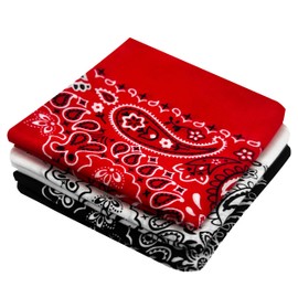 3 Pack Classic Cotton Bandanas for Men Women - 100% Cotton, 22x22 In, Paisley, Red White Black - Large Western Cowboy Head Bandannas Handkerchiefs