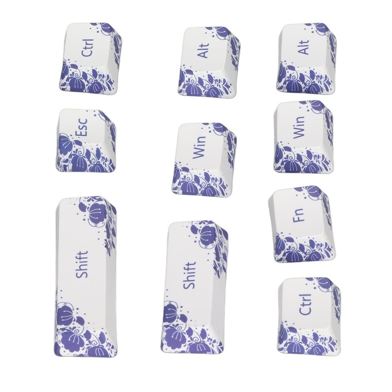 10PCS Key Caps Dye Sublimation Processblue and White Porcelain Style