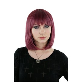Prettyland - C1277 35cm Straight Red Plum Tones Highlights Mixed Party Daily Short Bob Wig