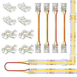 CCT COB LED Strip Connector Set for 10 mm Wide COB Strips 3 Pin and 4 Pin, 4 Pieces Transparent Centre Connectors, 4 Pieces L-Shaped and 4 Pieces Dual-End Extension Wires 13 cm