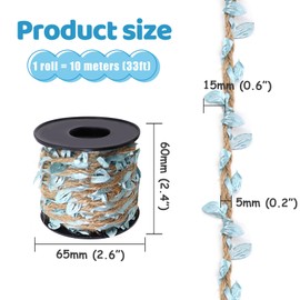 33ft Twine with Small Leaves, 3-ply Natural Jute Twine Leaf String 5mm, Artificial Leaves Twine for Crafts (Light Blue Leaves)