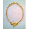 Unbranded IVORY GLASS PEARL NECKLACE WITH CRYSTAL BUTTERFLY GOLD FINISH