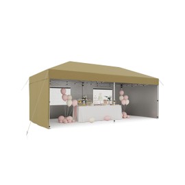 10x20 Pop Up Canopy Tent with 4 SideWalls, Heavy Duty Outdoor Canopy UPF 50+ All Season Waterproof Commercial Street Vendors Party Tents with Roller Bag, 8 Stakes & 6 Sandbags, Khaki