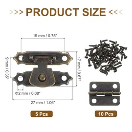 PATIKIL Small Hinges for Wooden Box, 5 Pcs Vintage Engraved Latch Hook Hasp with Screws for Jewelry Box Suitcase Toolbox Decoration (27x17mm), Bronze