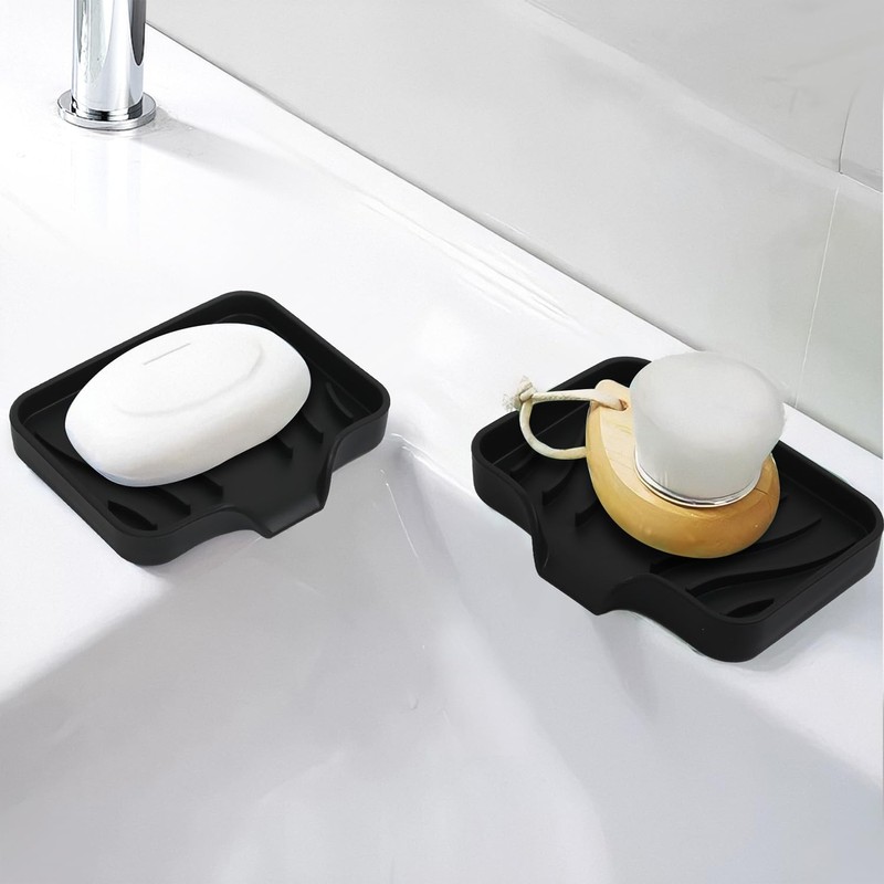 2 Pack Silicone Soap Dish with Drain, Bar Soap Holder