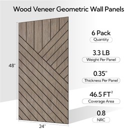 Olanglab Wood Veneer Wall Panels 6 Pack, 24‘’X48‘’ Sound Absorbing Panels for Noise Reduction, Diadonal Stripe