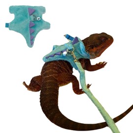 Bearded Dragon Harness and Leash Set - Soft Fleece Dinosaur Vest with Safe Bell Adjustable Lizard Traction Rope Escape Proof Outdoor Walking Training Leash for Ferret Rat Kitten Puppy (Blue)