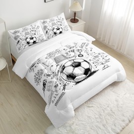 Nttopship Soccer Bedding Comforter Set Twin Size for Kids Teens and Adults Football Printed Quilt Set for Bedroom Soft Microfiber All Season Print Quilt Set with 1 Comforter and 2 Pillowcases