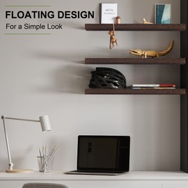 Marsmiles Floating Shelves, 24 Inch Wall Shelf Set of 2, Rustic Wood Shelves for Wall Storage, Wall Mounted Wooden Display Shelf for Bathroom Bedroom Kitchen Garage, Rustic Brown