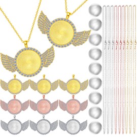 27 Pieces Rhinestone Wing Bezel Pendant Trays with Glass Cabochons and Lobster Clasps Chains Set, 3 Colors for DIY Jewelry Crafts Making Supplies