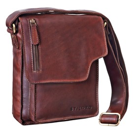 STILORD 'Pete' Shoulder Bag Leather Small Men's Shoulder Bag Vintage Messenger Bag Men's 8.4 Inch Tablet Bag Genuine Leather, Cognac - Dark Brown, shoulder bag