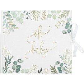 Guest Book OH Baby Botanical Eucalyptus Leaves Wreath White Green & Gold Decoration Accessories Baby Shower Gender Reveal Pregnancy & Birth Girl & Boy