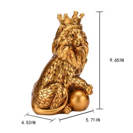 BRABUD Resin Sitting Lion with Ball Gold Statue Accent Crown Lion Statue Modern Home Office Desk Table Shelf Decoration Collectible Gift TQSHBS7