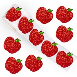 Whaline Apples Stickers Roll Laser Red Apples Fruit Stickers Holographic Waterproof Self-Adhesive Decals for Back to School First Day of School Teacher Reward Decor, 500 Pcs
