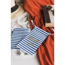 Nautical Gift Favor Bag, Fish Extender Pouch, Cruise Essential Cotton Drawstring 4x6 Set of 6