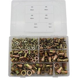 210Pcs Rivet Nut M4 M5 M6 M8 M10 M12 Zinc Plated Carbon Steel Flat Head Rivnut Threaded Insert Rivet Nuts Assortment Set