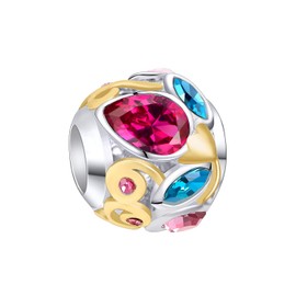 NINGAN Tulip Flower Sparkling Crystal Charms 925 Sterling Silver Bead Charms Fits Women's Bracelets & Necklaces