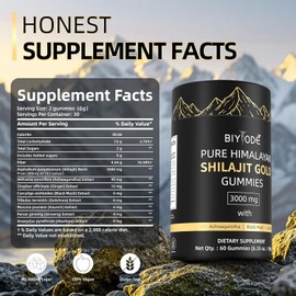 BIYODE Shilajit Gummies: Pure Shilajit Himalayan Rich in Ashwagandha Gaulshura Fulvic Acid 85 Micronutrients Suitable for Men and Women No Added Sugar