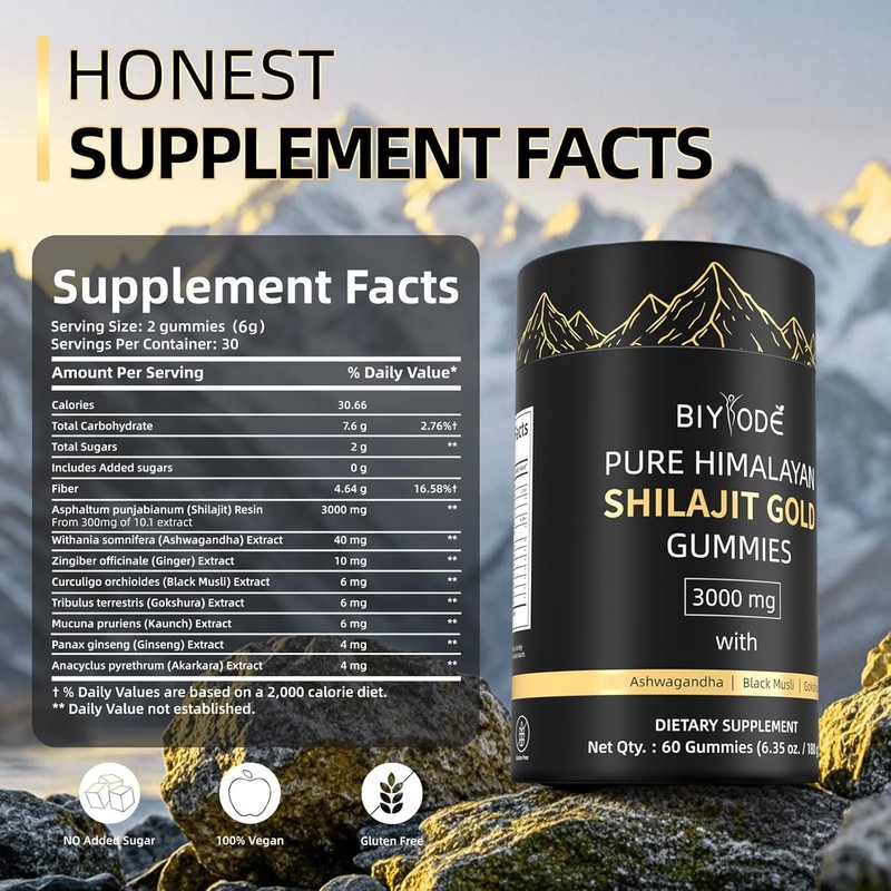 Shilajit Gummies: Pure Shilajit Himalayan Rich in Ashwagandha Gaulshura Fulvic