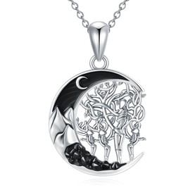 Flpruy Mother 3 Daughter Son Necklace 925 Sterling Silver Black Crescent Moon Pendant Tree of Life Skull Necklace Family Tree Gothic Jewelry Mother's Day Gifts for Mom Women