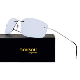 RONSOU Ultra-lightweight Rimless Titanium Men's Fashion Polarized Sunglasses for Driving Outdoor Gray Frame Silver Lens (Mirrored)