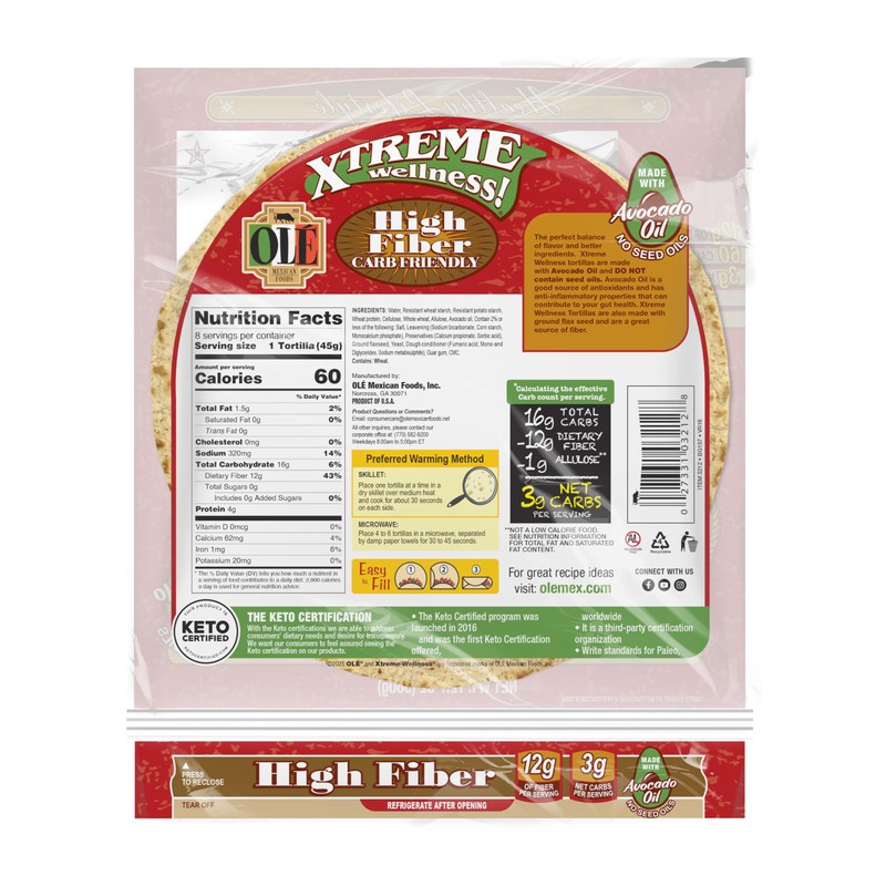 Olé Xtreme Wellness® High Fiber | 8" Size Flour Tortillas