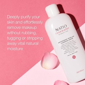 Natio Rosewater Hydration Antioxidant Micellar Cleansing Water, 8.4 oz - Purifying Face Cleanser - Makeup Remover - Facial Cleanser for All Skin Types