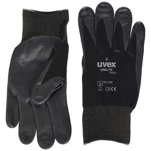 Uvex 60573 8 Unilite 6605 Safety Glove, Size: 8, Black