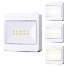 STAR-SPANGLED 3 Pack 3.7” Dimmable Push Tap Lights, Stick on LED Touch Lights AA Battery Operated, 3 Color Modes Sticky Button Lamps for Classroom, Kitchen, Under Cabinet, Closet