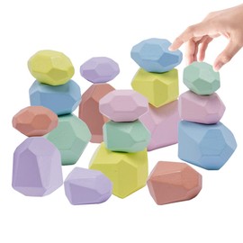 Promise Babe Building Blocks, 18 Pieces, Different Size, Candy Style, Colorful, Wooden Balance Game, Educational Toy, Color Recognition, Fingertip Training, Early Development, Great for Babies, Kids, Adults, Birthday Gifts