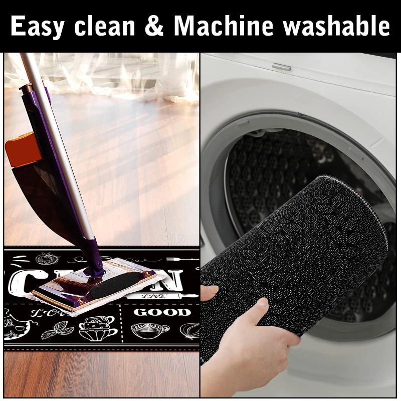 Sinmoe 3 Pcs Kitchen Rug Set Non Skid Thick Black