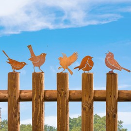 Auoiian 5PCS Rusty Bird Fence Decorations Outdoor, Yard Art Outdoor Clearance, Excellent Garden Art Metal Bird Ornaments Set
