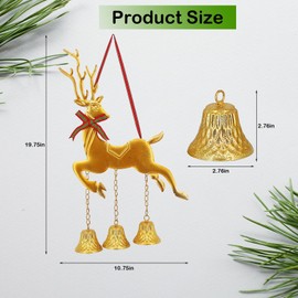 MINHOU-MINFEI Christmas Bells, Gold Metal Reindeer with 3 Jingle Bells Christmas Decoration Indoor for Tree Wreath Front Door Fireplace Mantle Wall