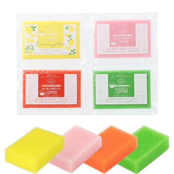 Sunsun Sponge, Set of 4, Kitchen Sponge, Dishwashing, Bath, Stove,