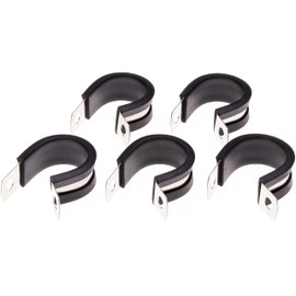 5 x P-Clamps 22mm Diameter with Rubber Tubing for Project Cafe Racer Cabling, Crash Bars or Frames, Retro Project Classic