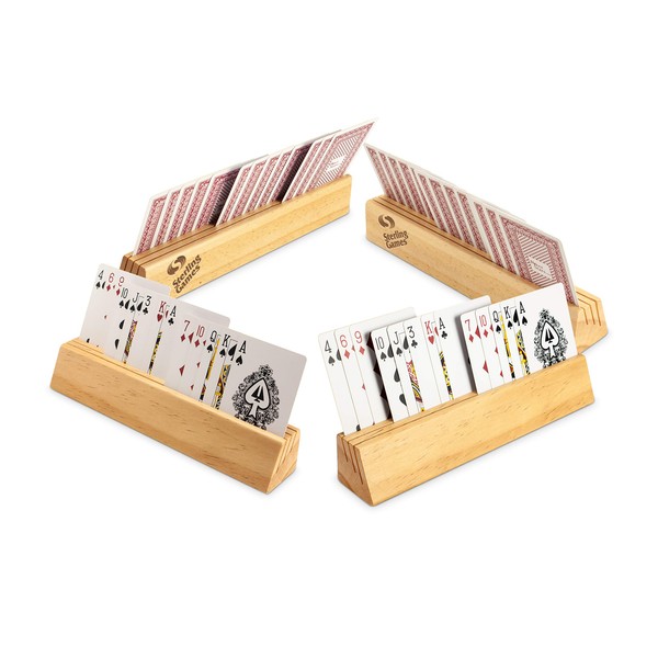 STERLING Games Solid Wooden 9" Playing Cards Holder Set of 4