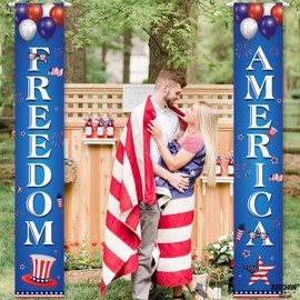 KatchOn, Happy 4th of July Banners - Large, 72x12 Inch | Fourth of July Banner | 4th of July Decorations Outdoor | 4th of July Door Banner, Freedom America Banner for 4th of July Porch Decorations
