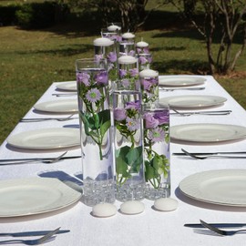 Mizerek Artificial Rose Flower Plastic Vase Fillers Purple Set with Floating Candles Water Beads and Fake Ice Cubes for Table Centerpiece Wedding Party Home Bar Restaurant Festival Decoration