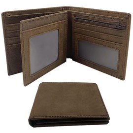 ehsbuy Men's Leather Wallet with RFID Reading Protection, Genuine Leather Wallet for Men, Large Wallet with Coin Compartment, coffee, Retro