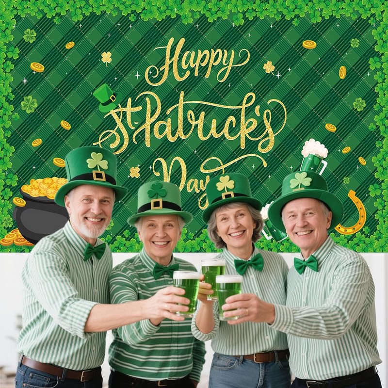 AIBIIN St.Patrick's Day Banner Happy St Patricks Day Backdrop Shamrock