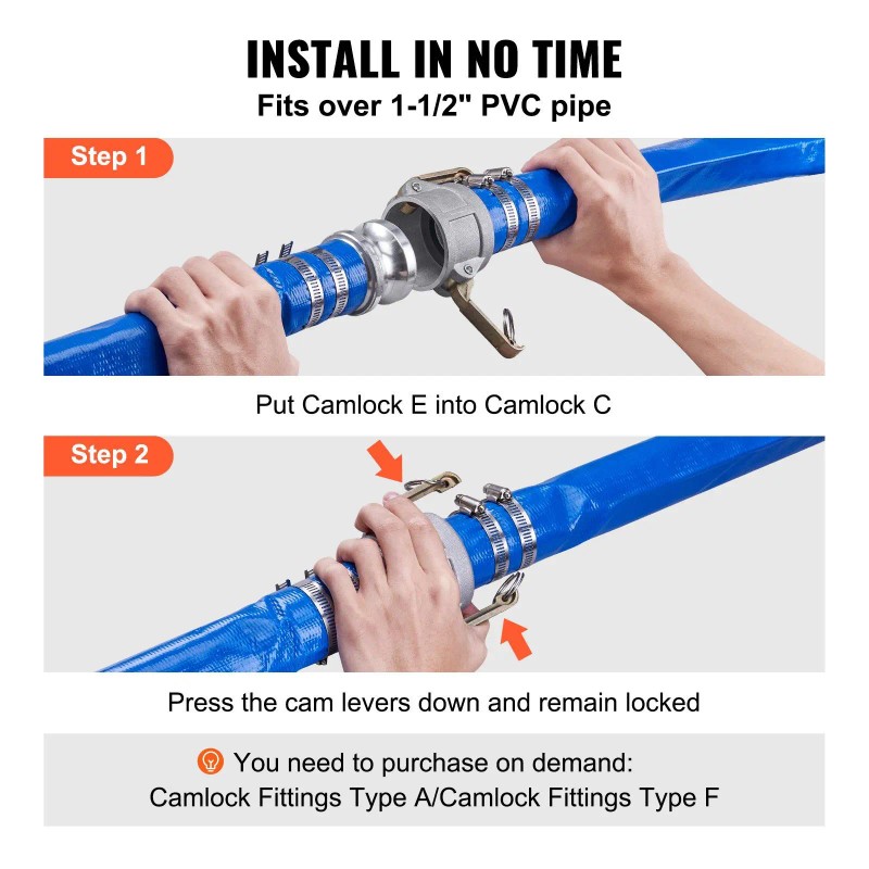 2-Inch by 50 Ft Durable PVC Pool Drain Hose with