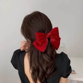 Iaceble French Satin Bow Hairclips Red Large Bow Knot Hair Barrette Clips Vintage Ribbons Bows Hair Clip Barrette Big Bow Hairclip Decorative Hair Accessory for Women and Girl Headdress (red)