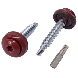 SKIR'CO (Pack of 40) Metal Roofing Bolts, 4.8 x 28mm Painted Self Drilling Screws with EPDM Washers, Torx Tapping Screw (40, Oxide Red RAL 3009)
