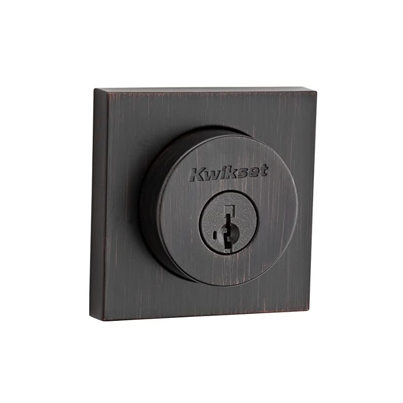 Kwikset Halifax Deadbolt Lock, Venetian Bronze Square Exterior Keyed Front