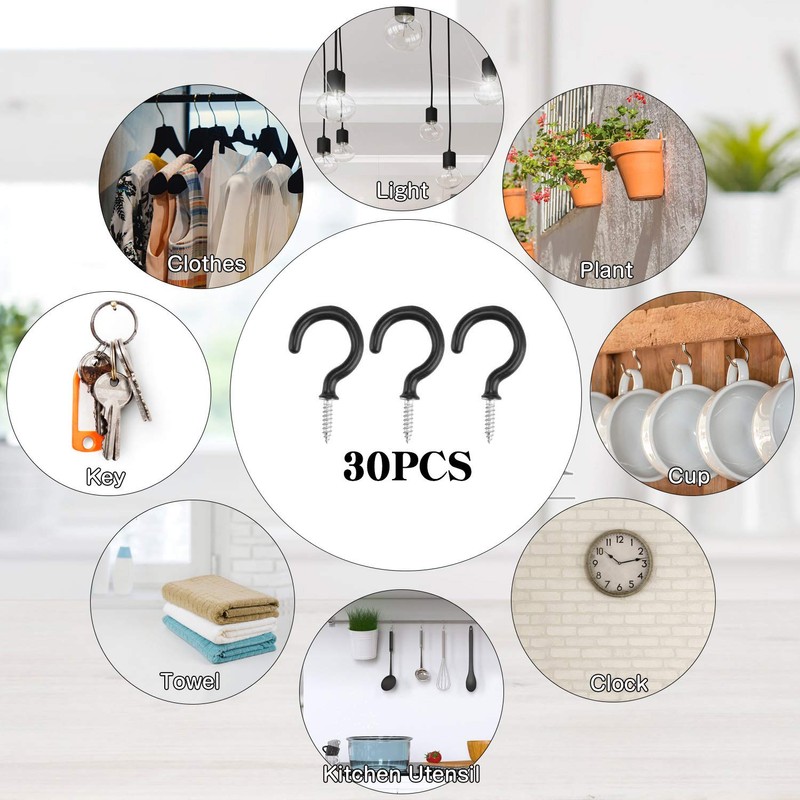 Drado 30 Pcs Cup Hooks Screw in 1/2" Hooks Heavy