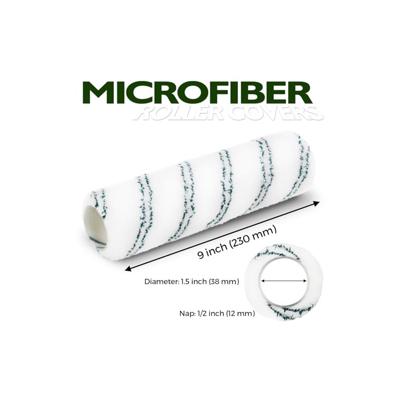 18 Pack 9" x 1/2" Nap Microfiber Paint Roller Covers,